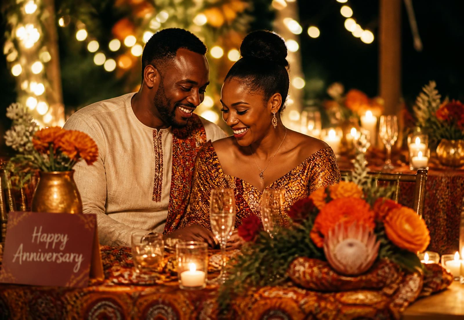 A couple celebrating an anniversary at a candlelit table